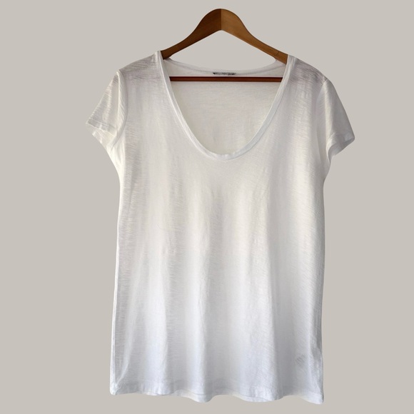 James Perse Women's Top Cotton Modal Slub Deep Scoop Neck Cap Sleeve T-Shirt - Picture 1 of 6